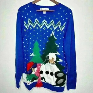 Jolly Sweaters blue Snowman‎ Sz M